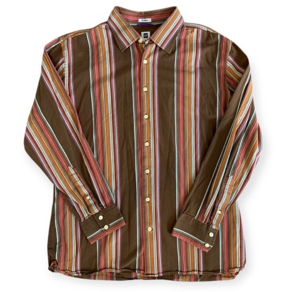 GAP Premium Y2K Striped Button Down Shirt Brown Multicolor
